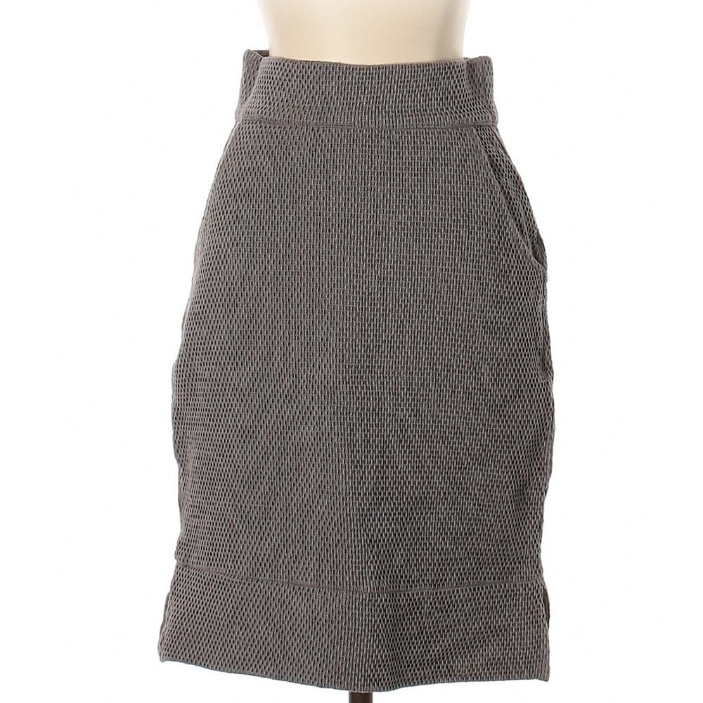 Ethos Paris Gray Woven Knee Length 100% cotton Pencil Skirt